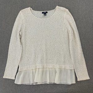 Alfani Sequin Embellished  Blouse Sweater Delicate Elegant Top Petite Large Crea